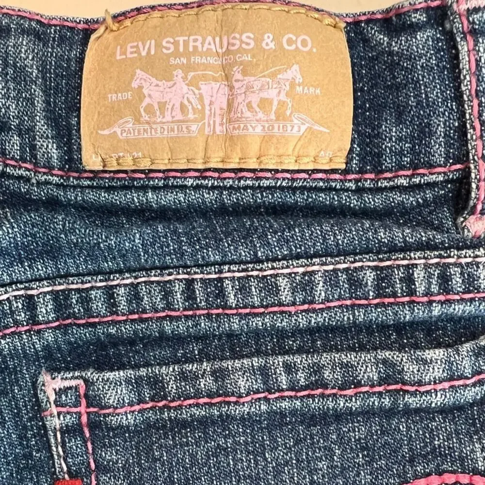 Levi Strauss Girls 2T Jean Shorts Butterfly Embroidered MedWash Denim Adjustable